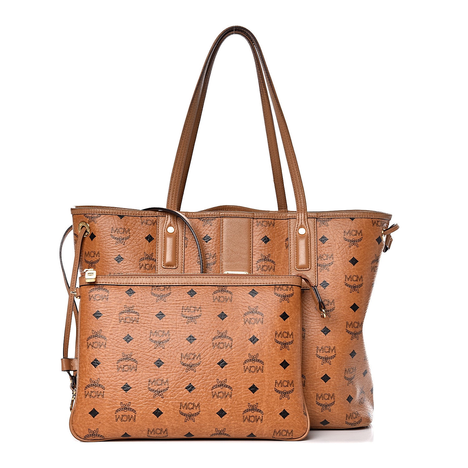 MCM Visetos Medium Liz Reversible Shopper Tote Cognac 1 of 31