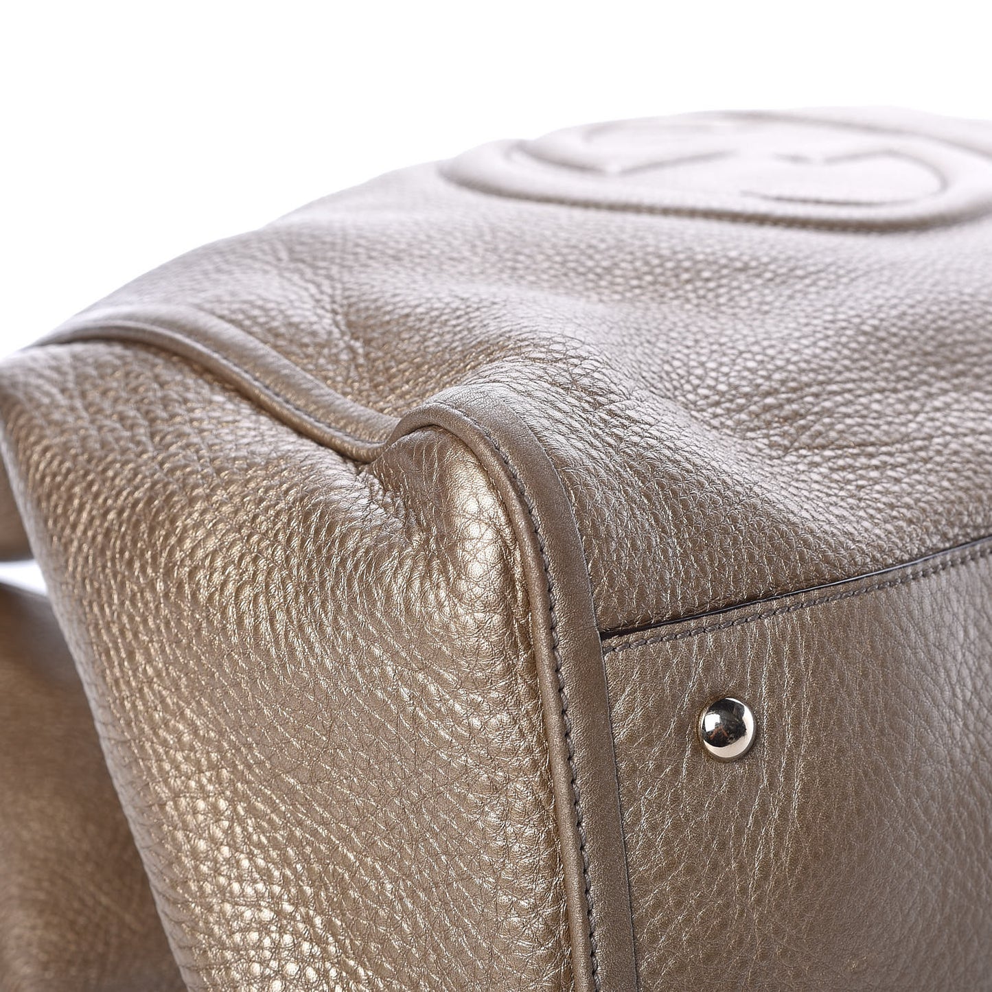 Metallic Pebbled Calfskin Large Soho Shoulder Bag Golden Beige