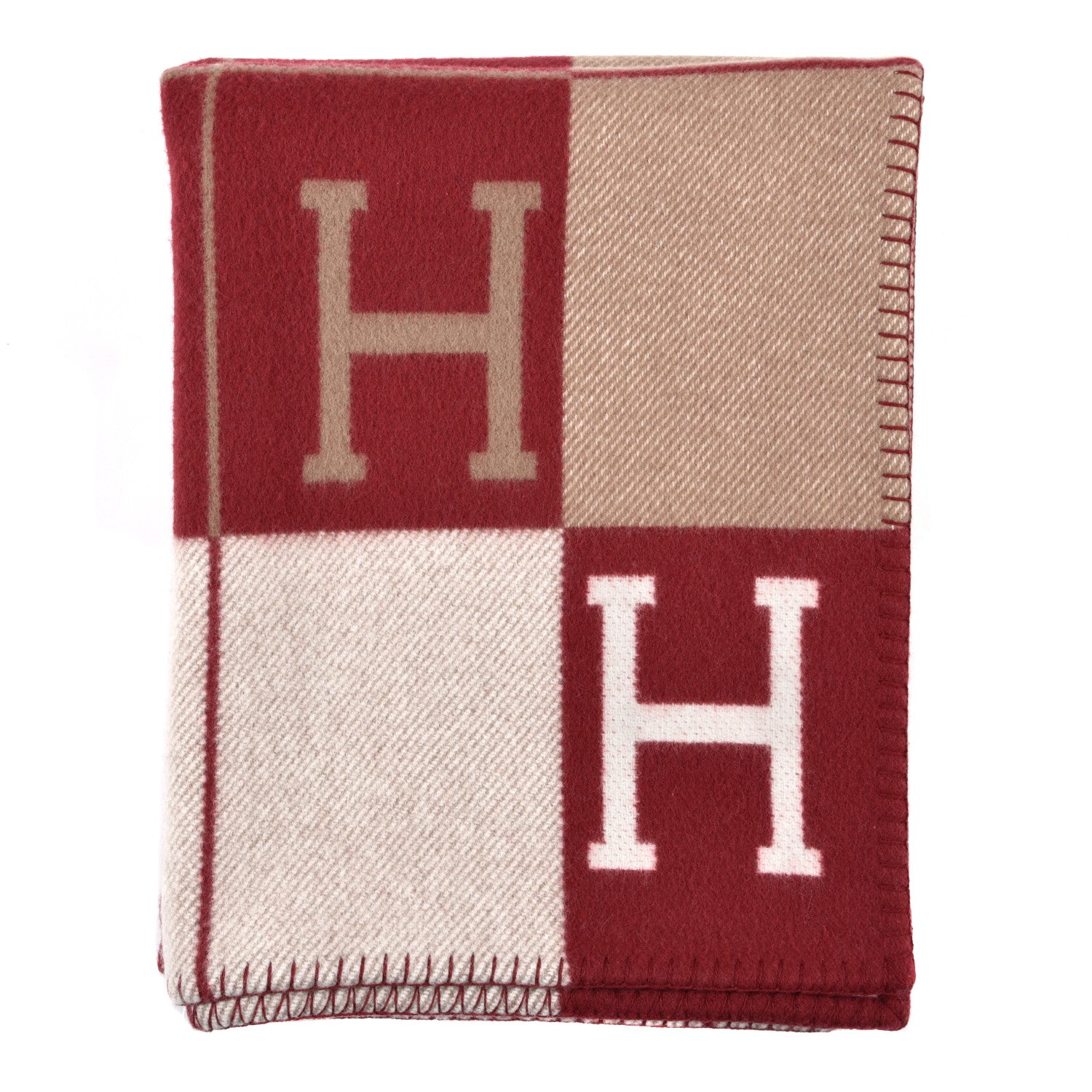 Hermes Wool Cashmere Avalon III Blanket Ecru Rouge H 1 of 3