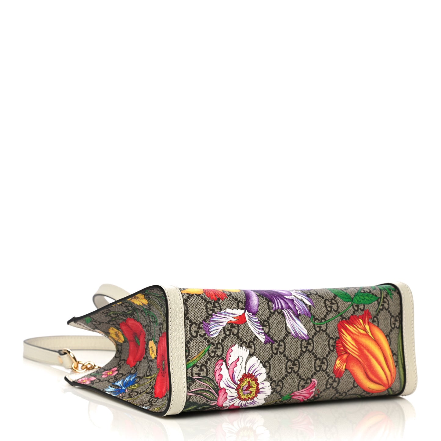 GG Supreme Monogram Flora Textured Calfskin Small Padlock Tote Beige Ebony Multicolor Mystic White