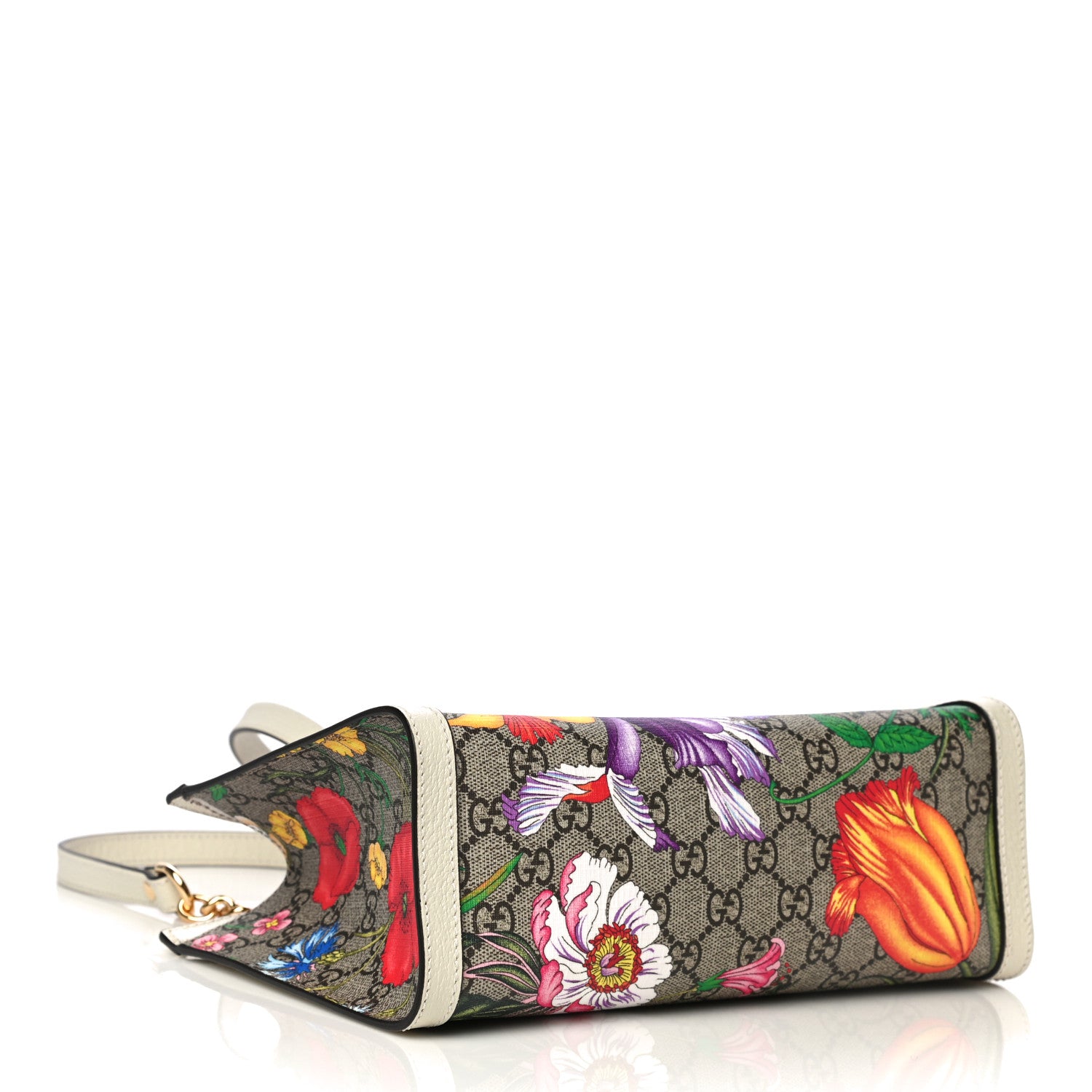 Gucci GG Supreme Monogram Flora Textured Calfskin Small Padlock Tote Beige Ebony Multicolor Mystic White 4 of 11