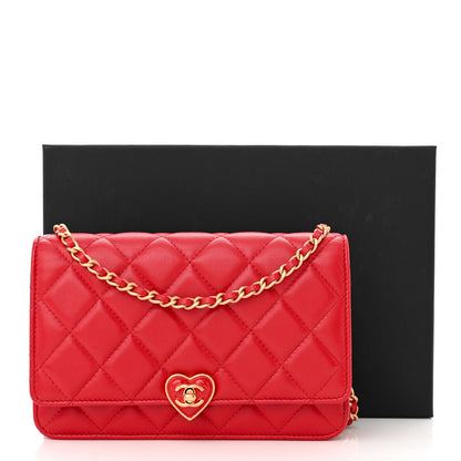 Chanel Lambskin Plexiglass Quilted Coco Love Wallet On Chain WOC Red 3 of 12
