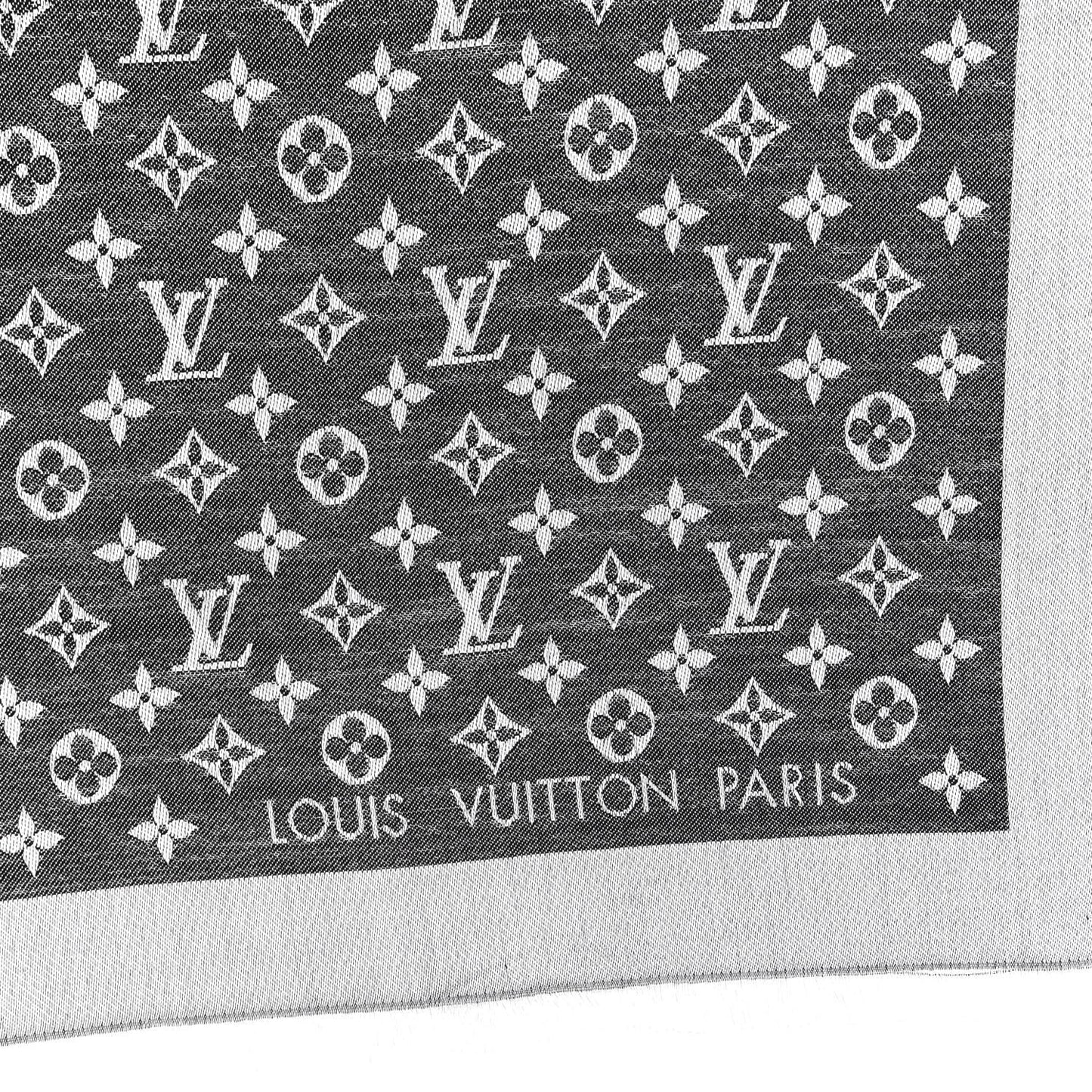 Silk Wool Monogram Denim Shawl Black