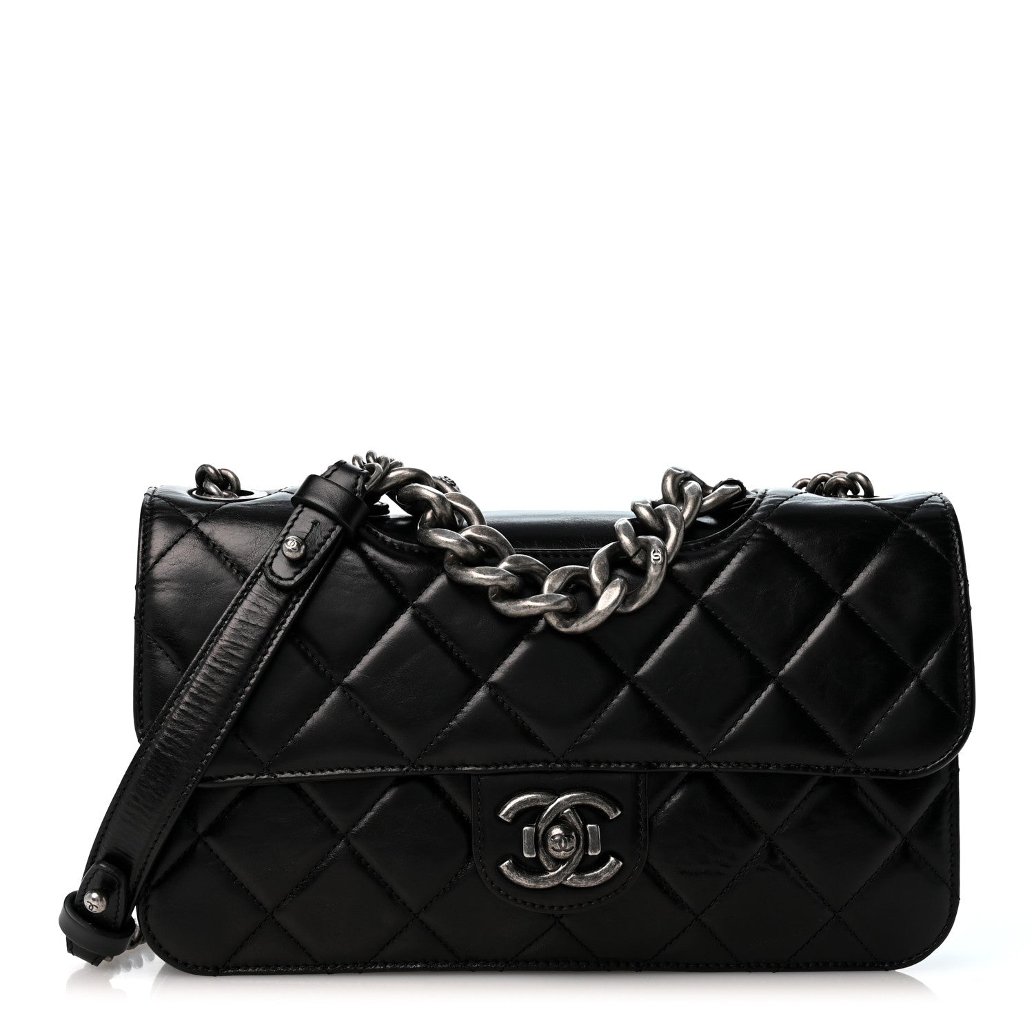 Chanel Glazed Calfskin Quilted Medium Perfect Edge Flap Black 1 of 12