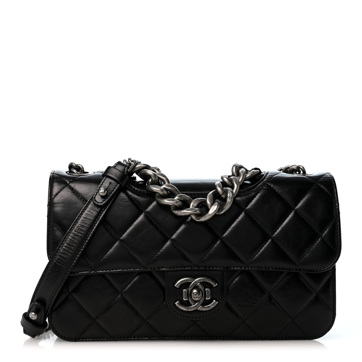 Chanel Glazed Calfskin Quilted Medium Perfect Edge Flap Black 1 of 13