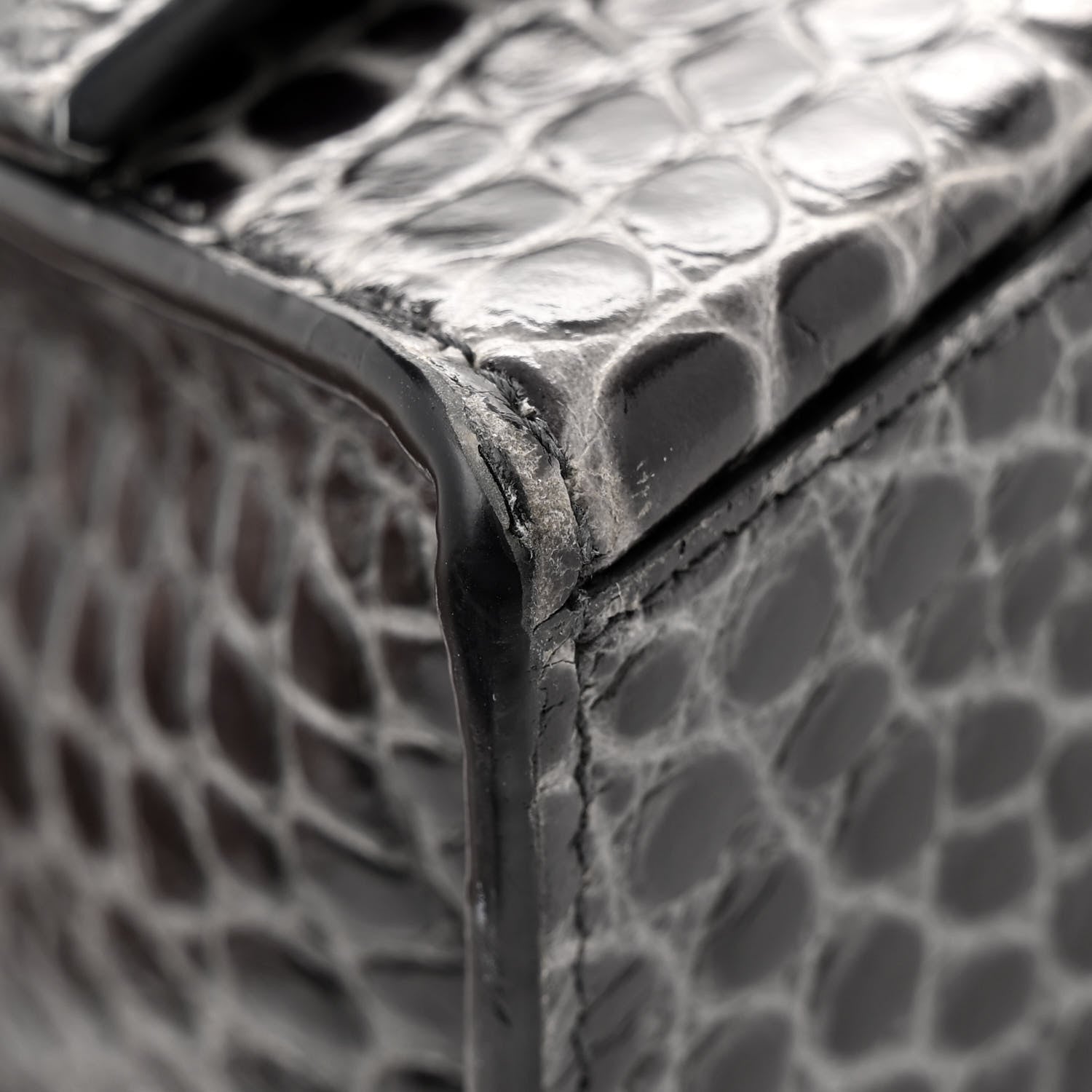 Balenciaga Shiny Calfskin Crocodile Embossed Medium Hourglass Top Handle Bag Dark Grey 18 of 18