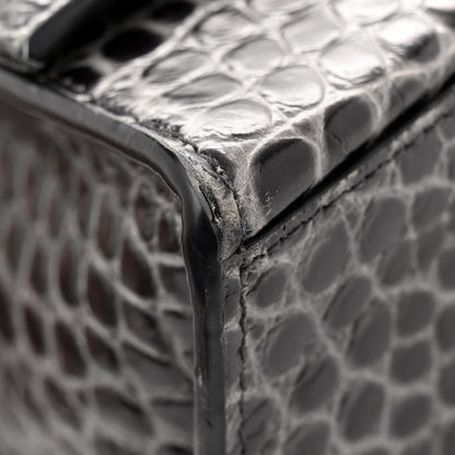 Balenciaga Shiny Calfskin Crocodile Embossed Medium Hourglass Top Handle Bag Dark Grey 18 of 18