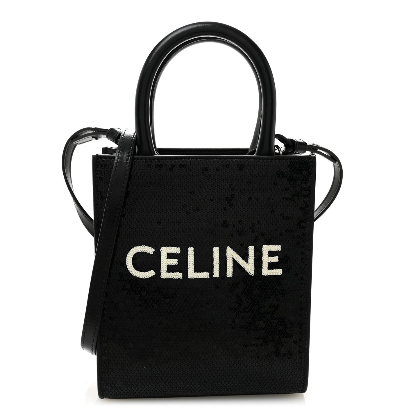Sequin Calfskin Mini Vertical Cabas Black White