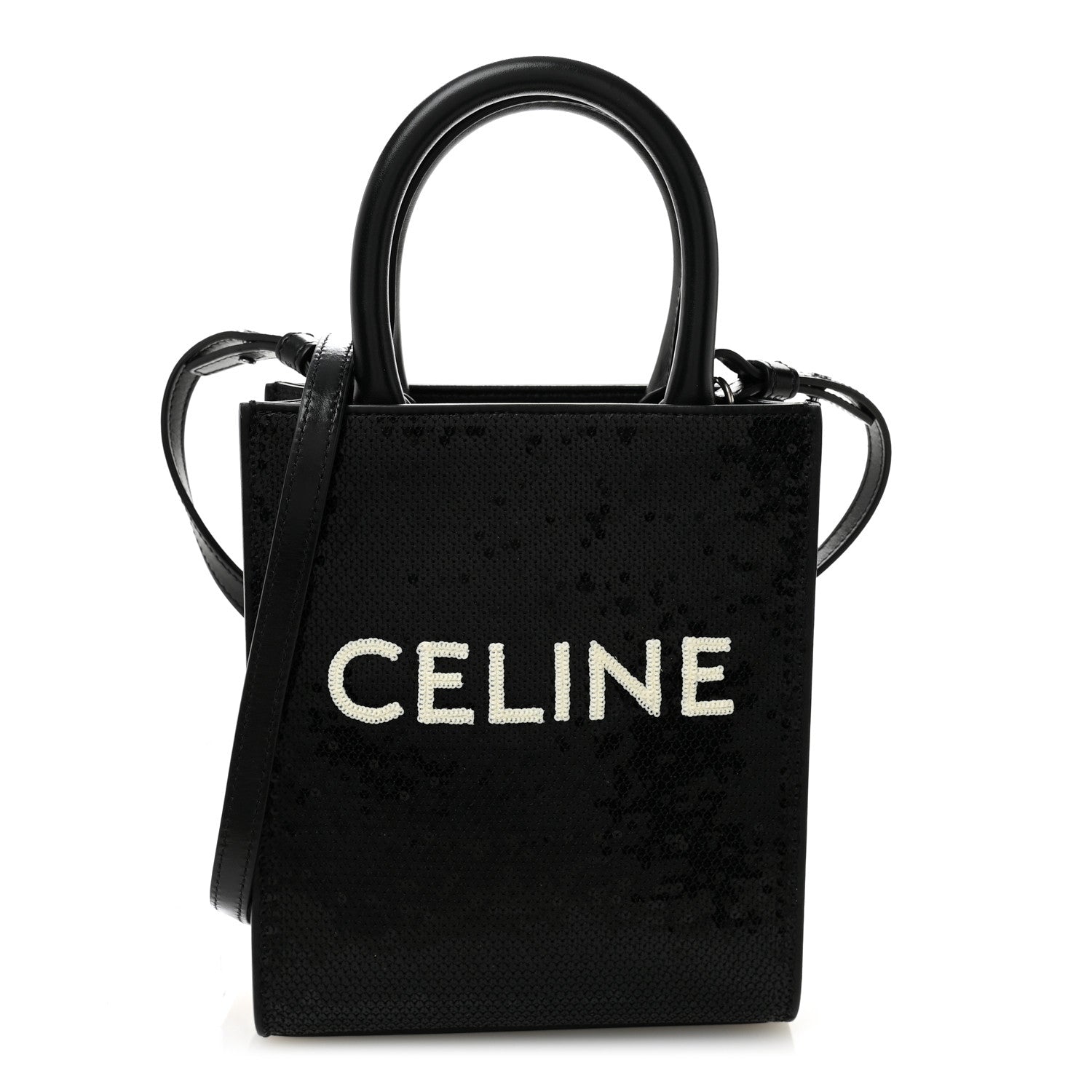 Celine Sequin Calfskin Mini Vertical Cabas Black White 1 of 8