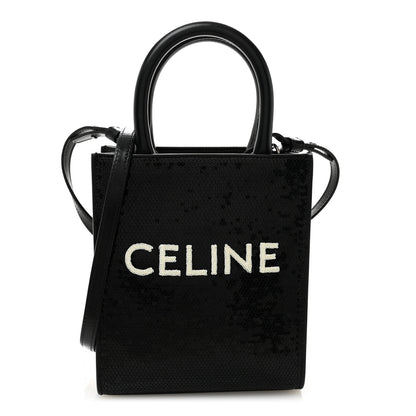 Celine Sequin Calfskin Mini Vertical Cabas Black White 1 of 8