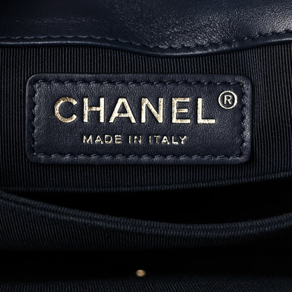 Chanel Metallic Lambskin Striped North South Boy Flap Navy Gold 5 of 11