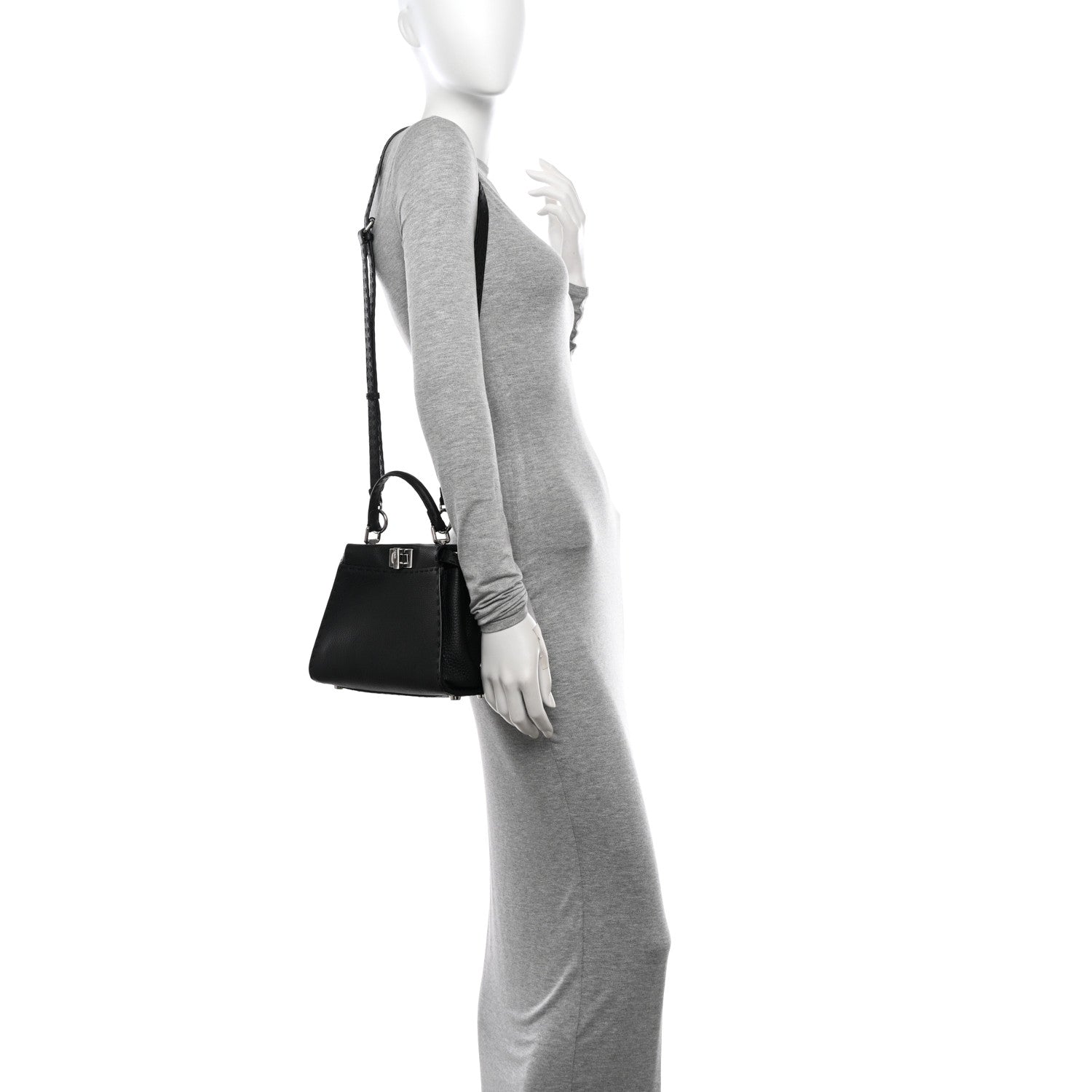 Fendi Cuoio Romano Selleria Bi-Color Mini Peekaboo Iconic Satchel Black Mou 2 of 10