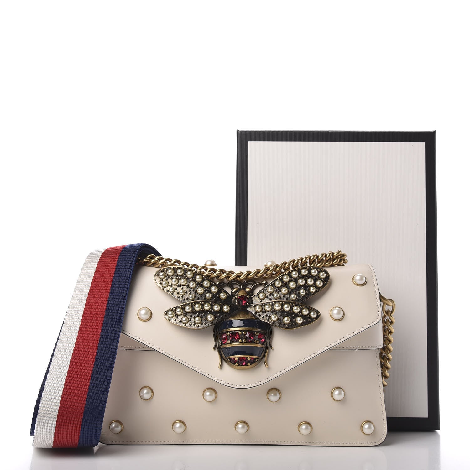 Gucci Nappa Pearl Studded Mini Queen Margaret Broadway Shoulder Bag Mystic White 12 of 12
