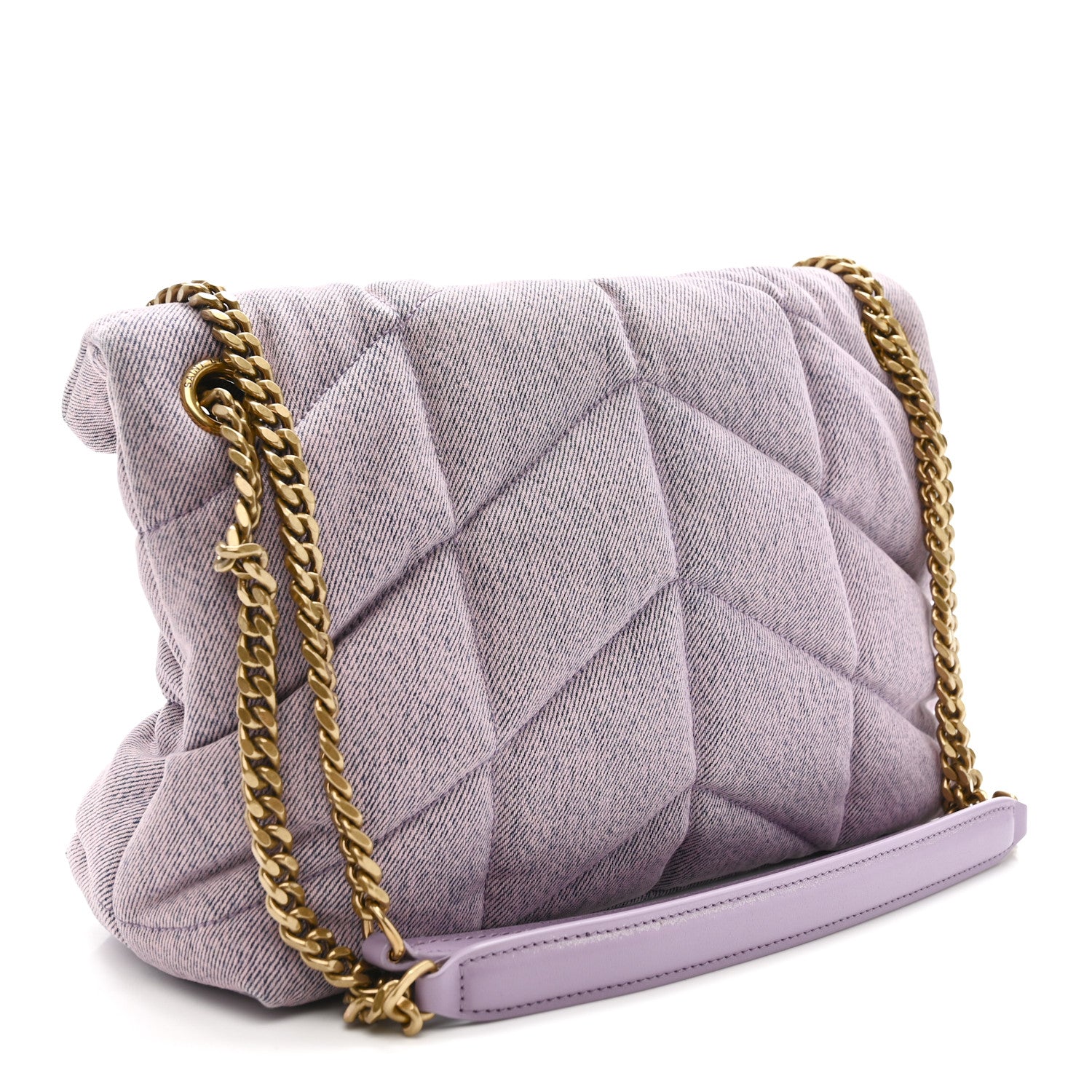 Saint Laurent Denim Quilted Small Loulou Puffer Monogram Chain Satchel Bleached Lilac 3 of 10