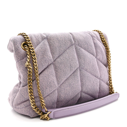 Saint Laurent Denim Quilted Small Loulou Puffer Monogram Chain Satchel Bleached Lilac 3 of 10