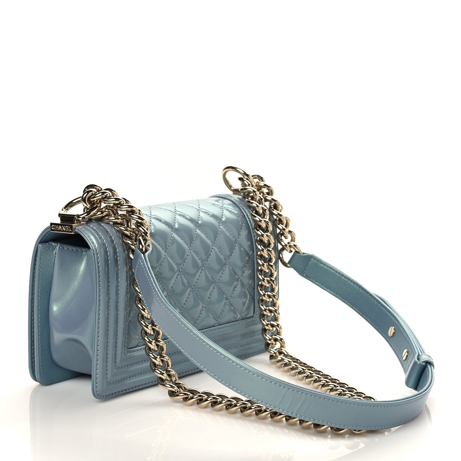 Chanel Iridescent Glazed Calfskin Quilted Small Boy Flap Light Blue 3 of 10