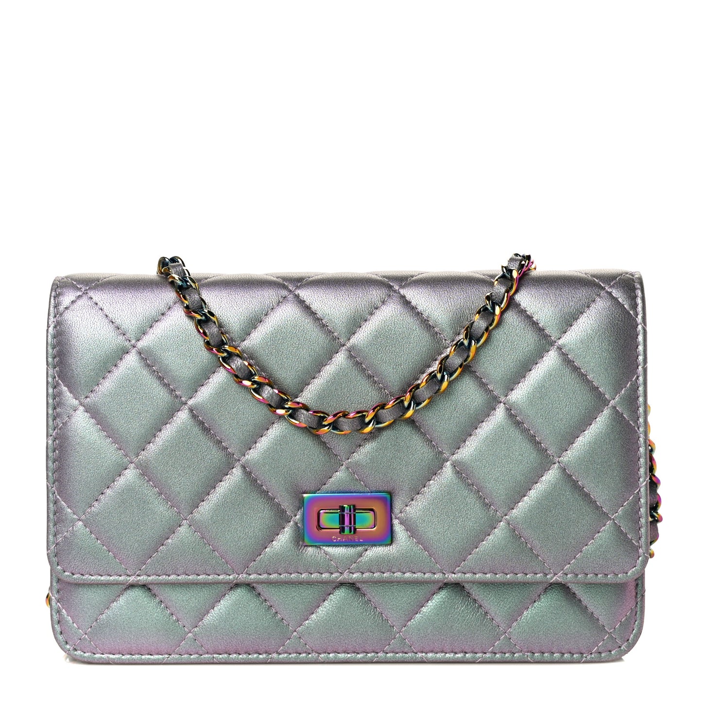 Iridescent Lambskin Quilted Reissue Wallet On Chain WOC Light Purple