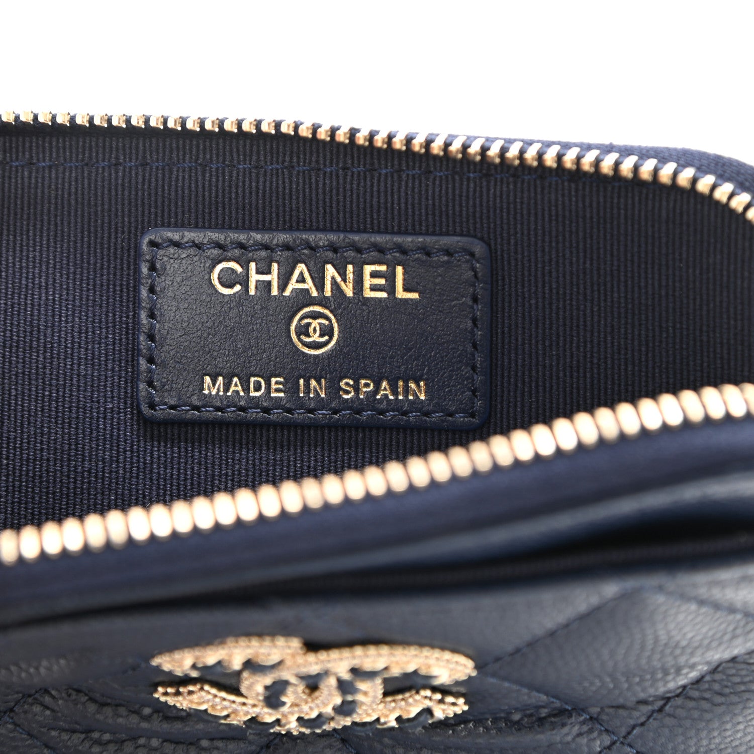 Chanel Caviar Quilted Crystal Zip Card Holder Wallet Navy 6 of 8