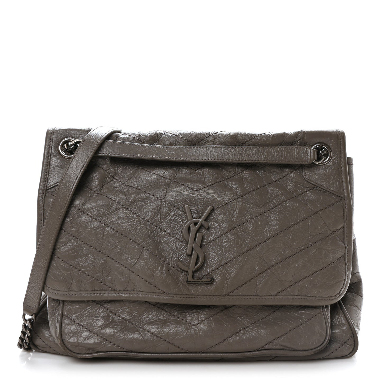 Crinkled Calfskin Matelasse Monogram Large Niki Chain Satchel Fog