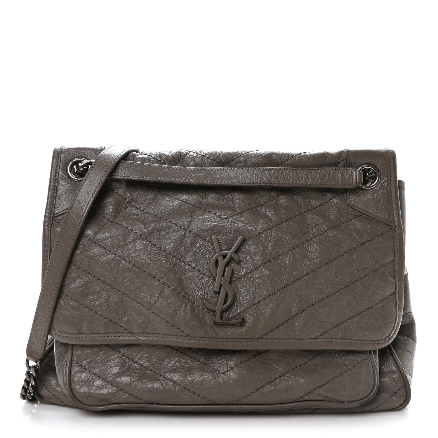 Saint Laurent Crinkled Calfskin Matelasse Monogram Large Niki Chain Satchel Fog 1 of 11