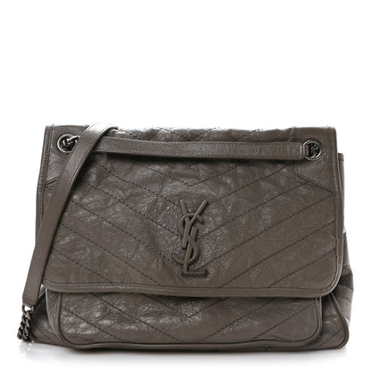 Saint Laurent Crinkled Calfskin Matelasse Monogram Large Niki Chain Satchel Fog 1 of 11