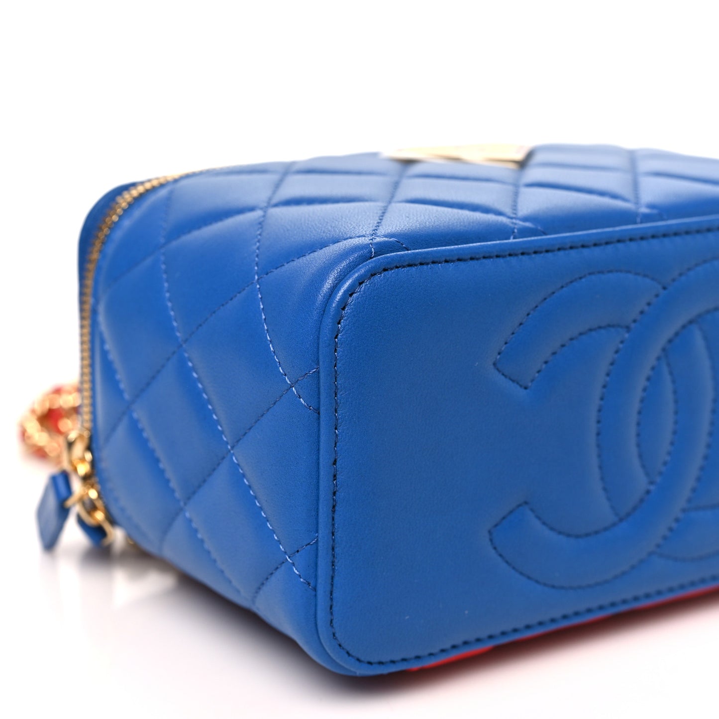 Lambskin Quilted Superman Top Handle Vanity  Blue Red Yellow