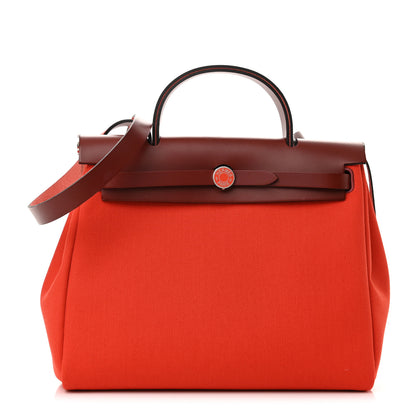 Hermes Vache Hunter Toile Herbag Zip 31 PM Orange Mecano Rouge H 3 of 11