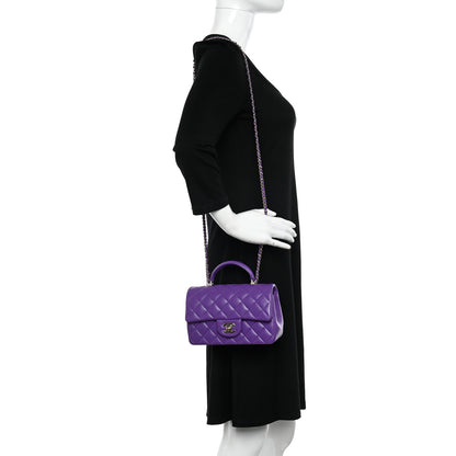 Chanel Lambskin Quilted Mini Top Handle Rectangular Flap Dark Purple 2 of 10