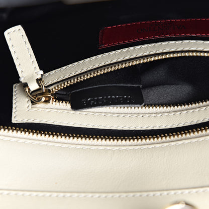Valentino Garavani Vitello Bi-Color Small Rockstud Double Handle Tote Ivory Black 7 of 12
