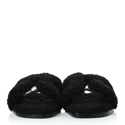 Hermes Woolskin Oran Sandals 37 Black 2 of 4