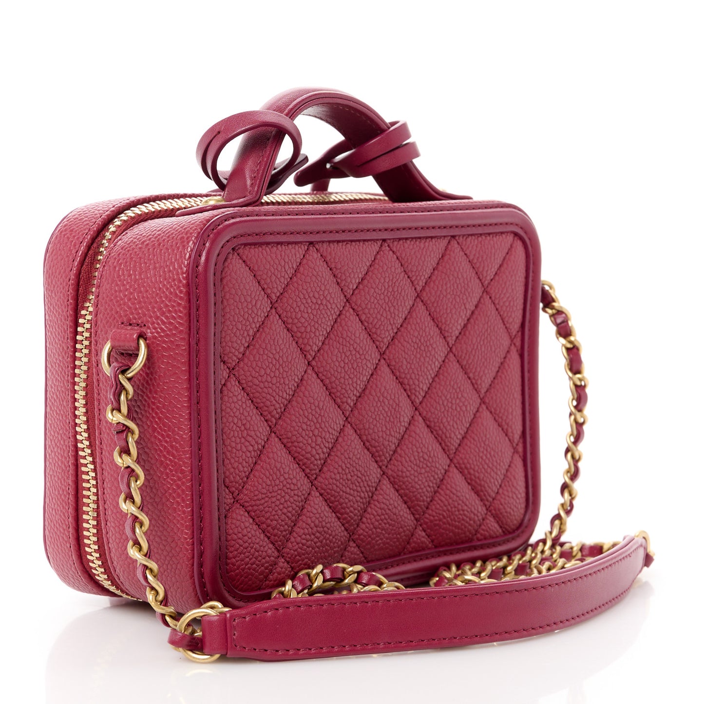 Caviar Quilted Small CC Filigree Vanity Case Burgundy