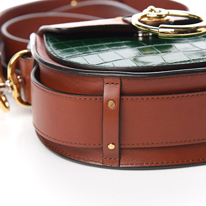 Chloe Calfskin Crocodile Embossed Small Tess Bag Woodsy Green Brown 9 of 15