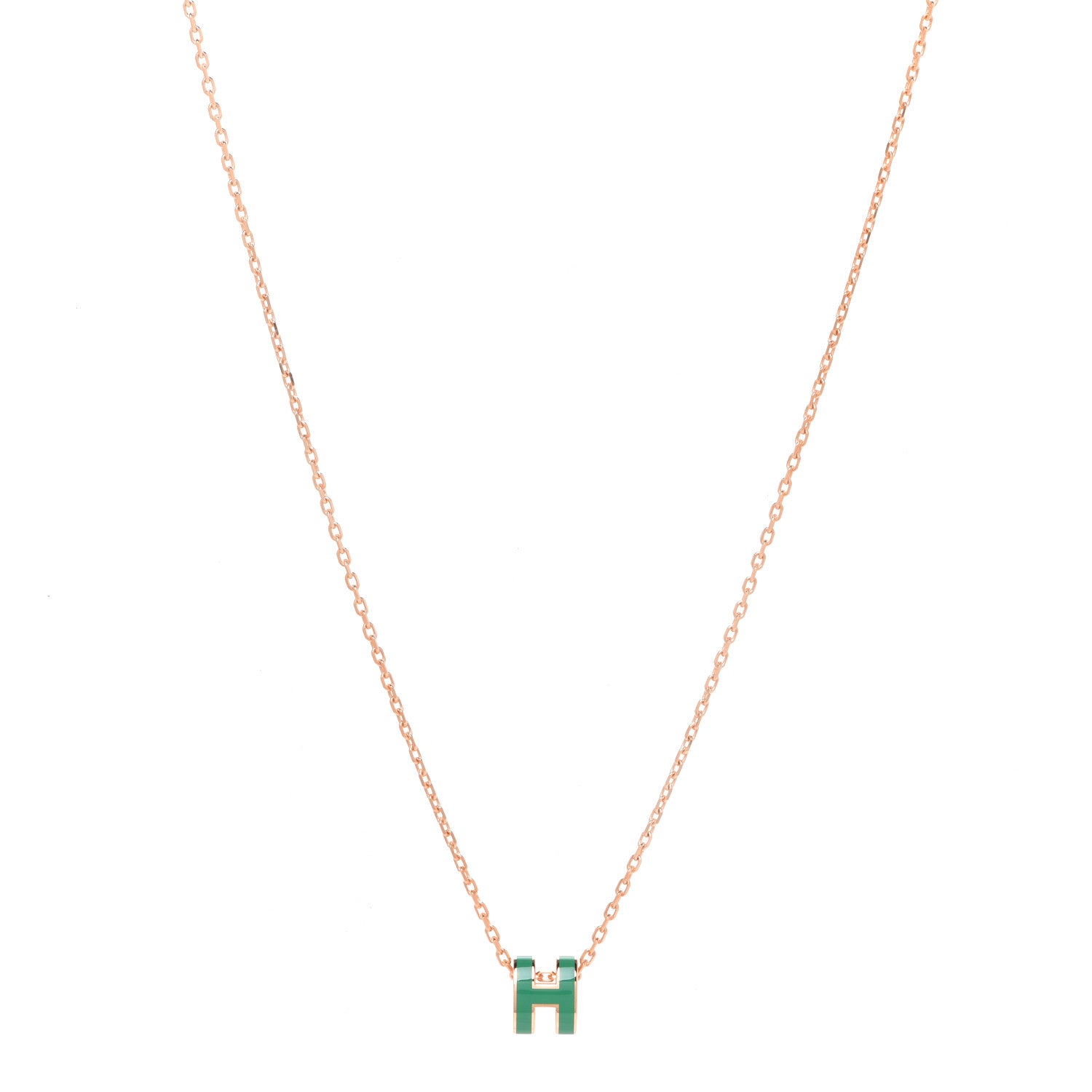 Hermes Lacquered Rose Gold Mini Pop H Pendant Necklace Vert Malachite 1 of 8
