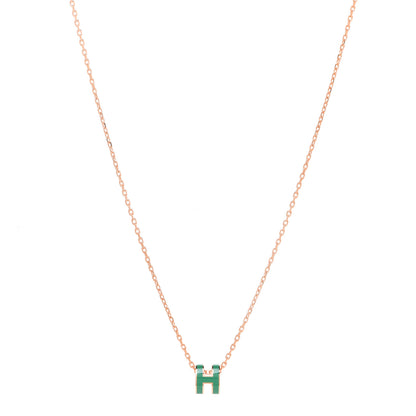 Hermes Lacquered Rose Gold Mini Pop H Pendant Necklace Vert Malachite 1 of 8