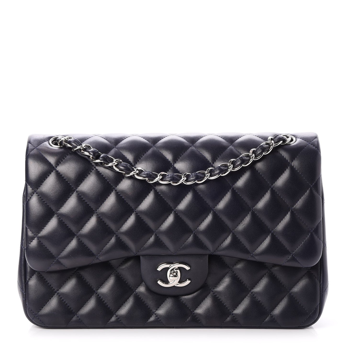 Lambskin Quilted Jumbo Double Flap Dark Navy