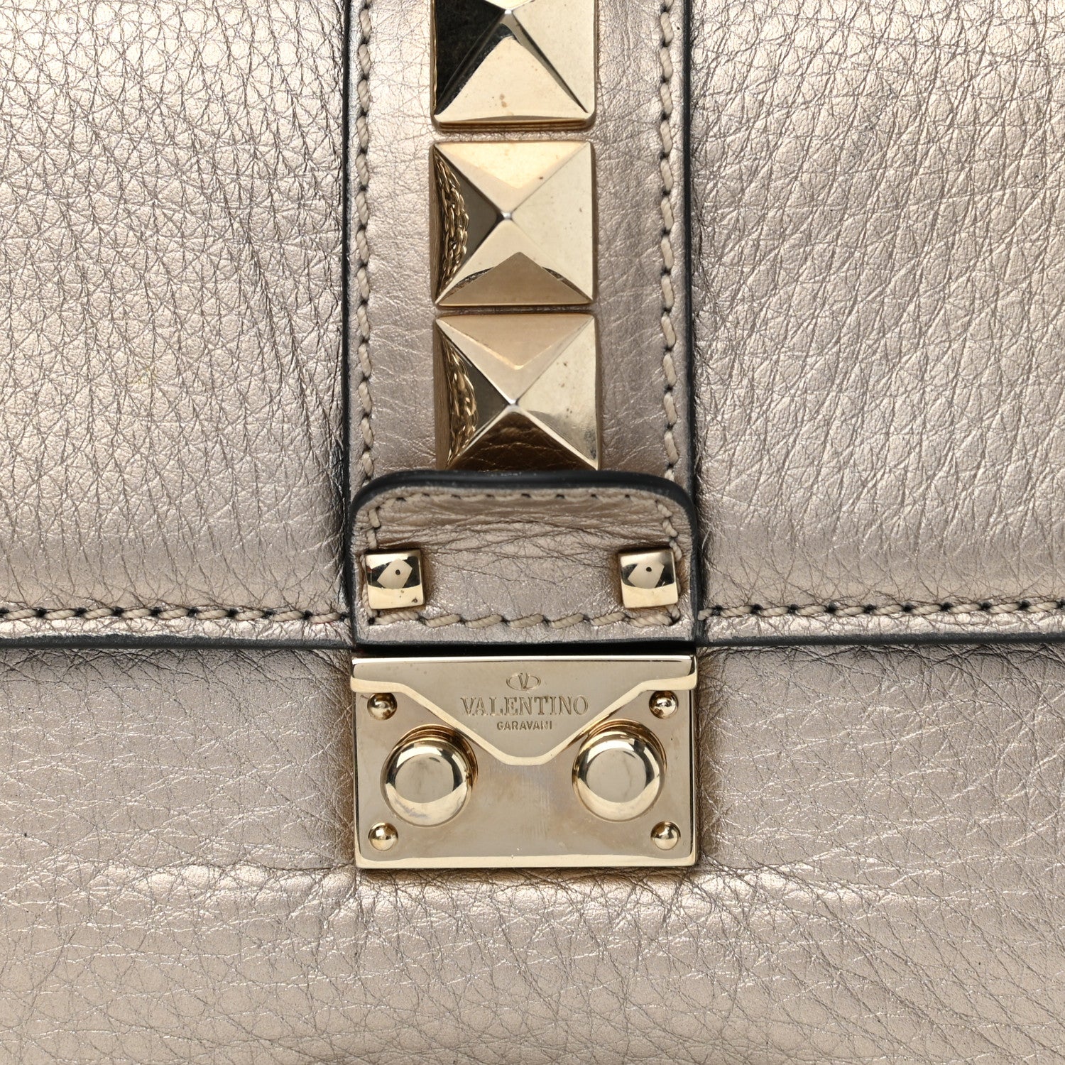 Valentino Garavani Metallic Vitello Small Glam Lock Rockstud Flap Platino 7 of 9