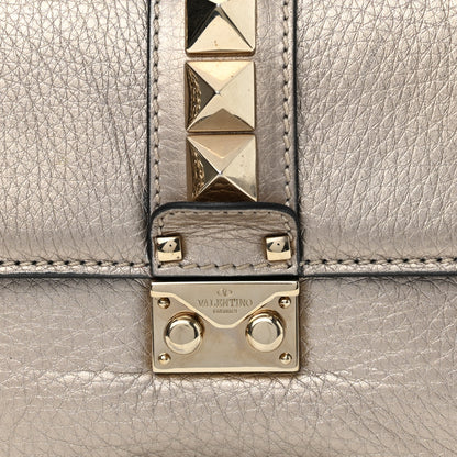 Valentino Garavani Metallic Vitello Small Glam Lock Rockstud Flap Platino 7 of 9
