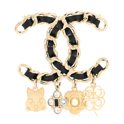 Chanel Lambskin Crystal Chain CC Charms Brooch Black Gold 1 of 3