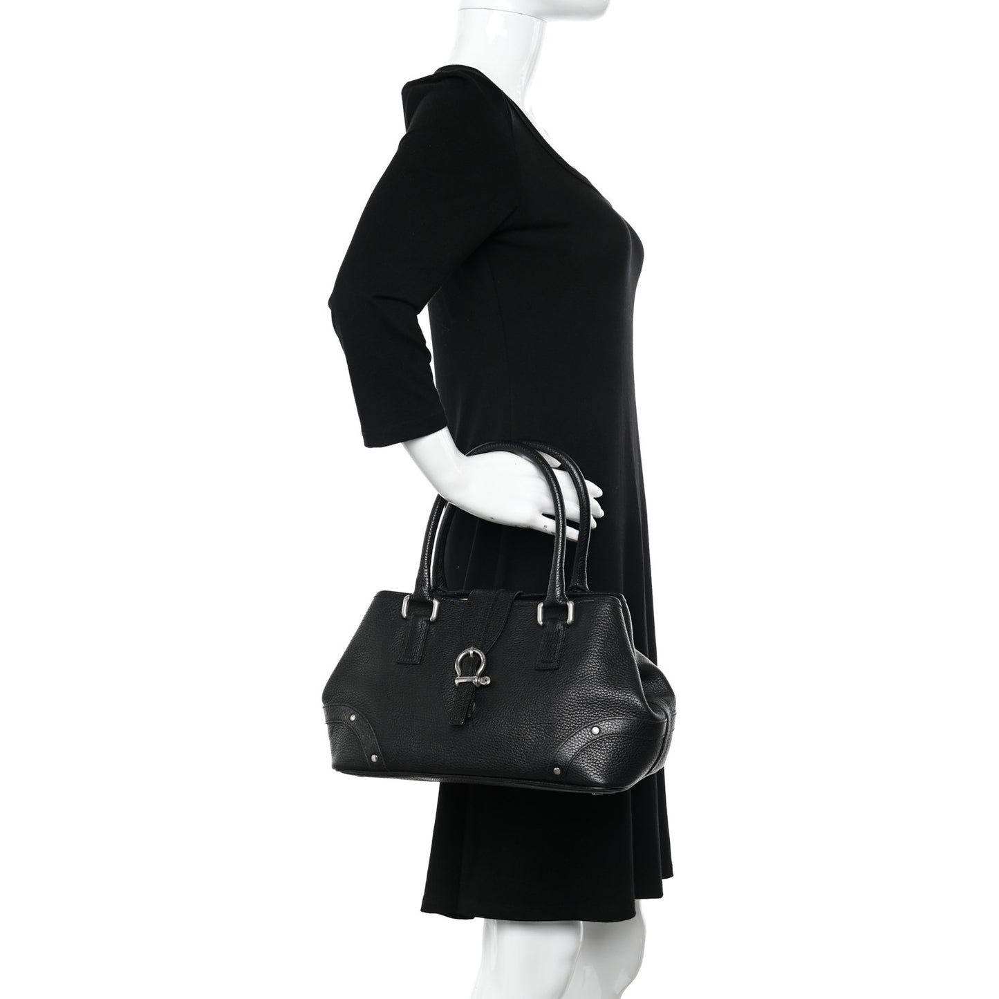 Calfskin Studded Buckle Tote Black