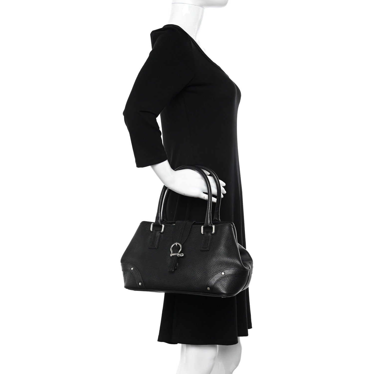Burberry Calfskin Studded Buckle Tote Black 2 of 10