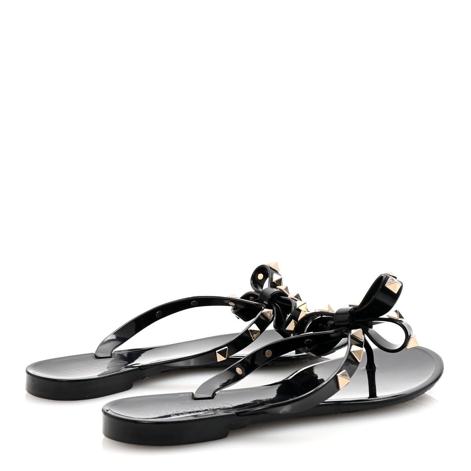 Valentino Garavani PVC Jelly Rockstud Bow Thong Sandals 35 Black 5 of 8