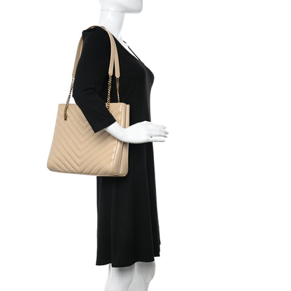 Saint Laurent Grain de Poudre Matelasse Chevron Medium Tribeca Shopping Bag Nude Powder 2 of 13