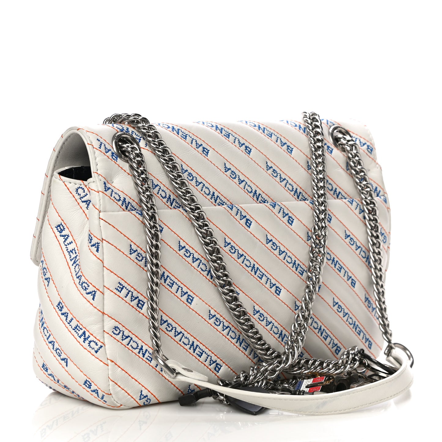 Calfskin Charms Logo Matelasse M BB Round Shoulder Bag Blanc Bleu Orange