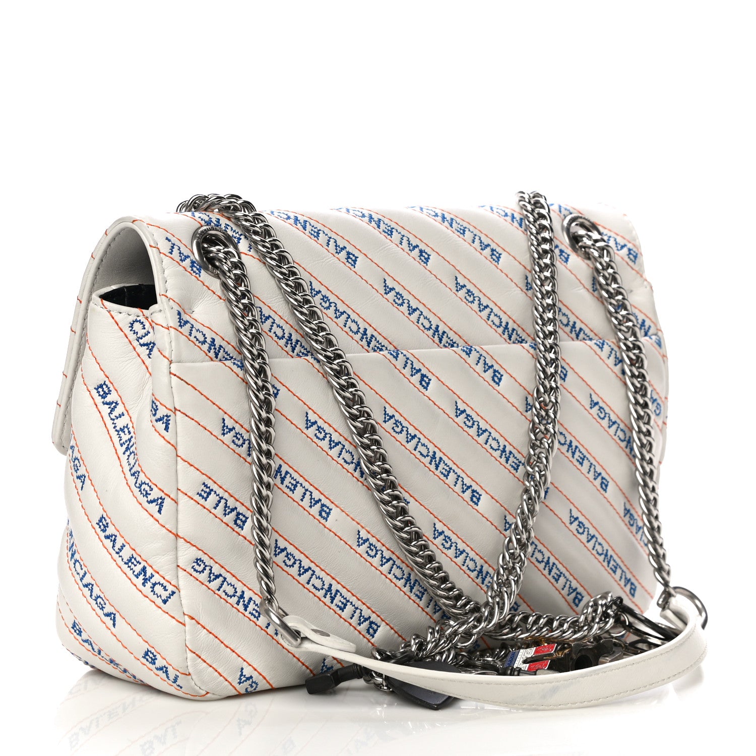 Balenciaga Calfskin Charms Logo Matelasse M BB Round Shoulder Bag Blanc Bleu Orange 2 of 14