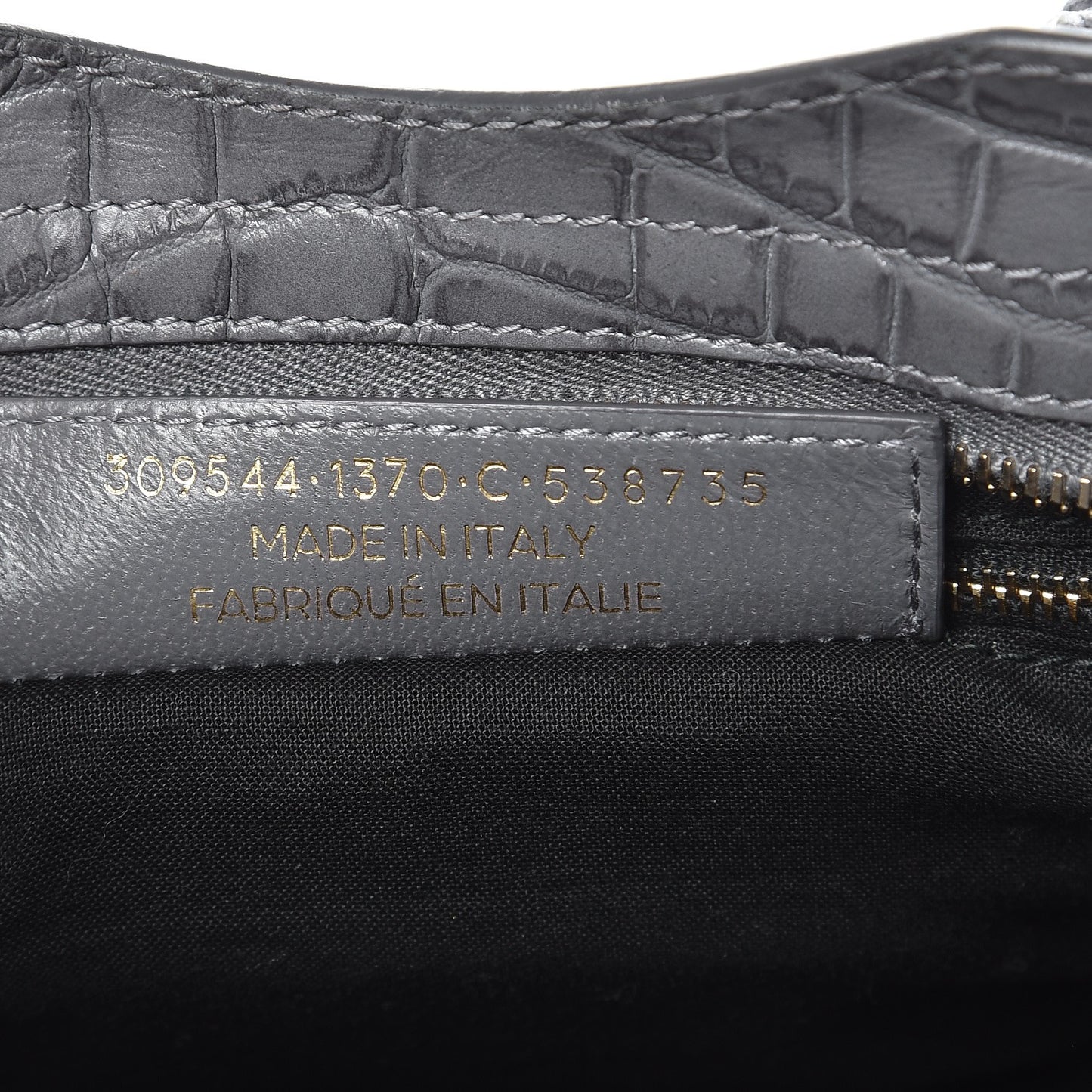 Calfskin Crocodile Embossed Giant 12 Gold Hardware Mini City Gris Beton