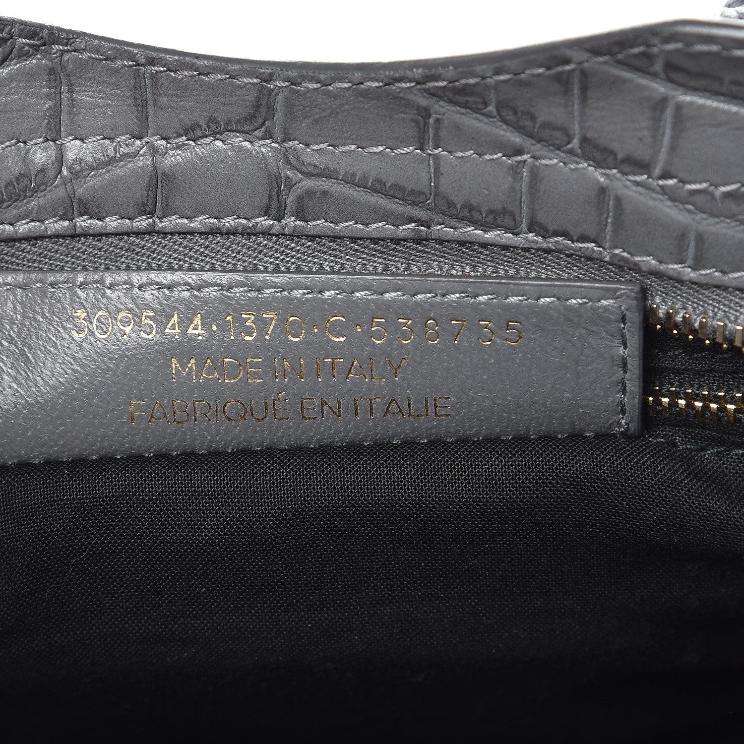 Balenciaga Calfskin Crocodile Embossed Giant 12 Gold Hardware Mini City Gris Beton 8 of 9