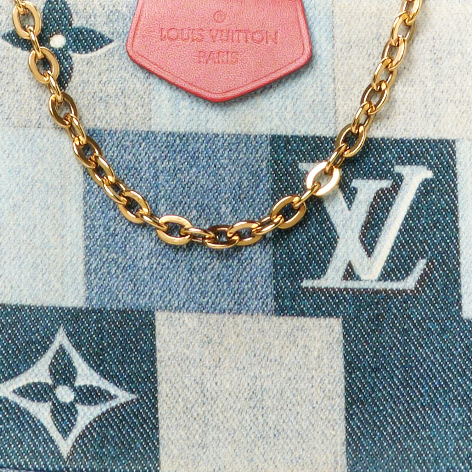 Louis Vuitton Denim Damier Monogram Patchwork Multi Pochette Accessories Blue Rouge 9 of 11