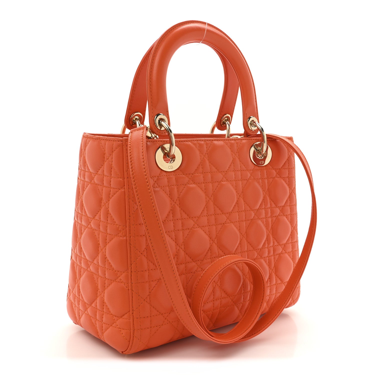 Christian Dior Lambskin Cannage Medium Lady Dior Orange 2 of 12