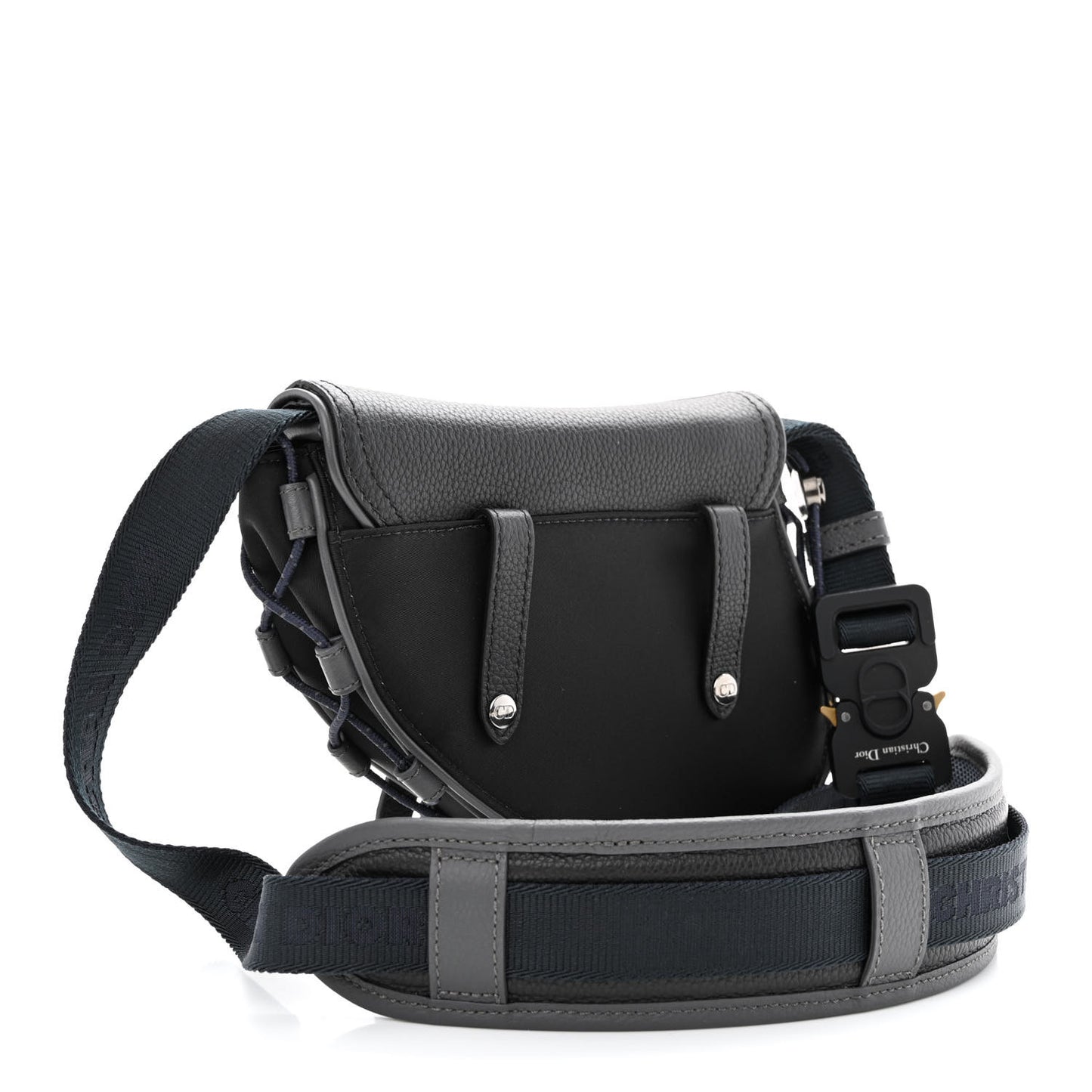 X SACAI Grained Calfskin Technical Fabric Mens Saddle Bag Black