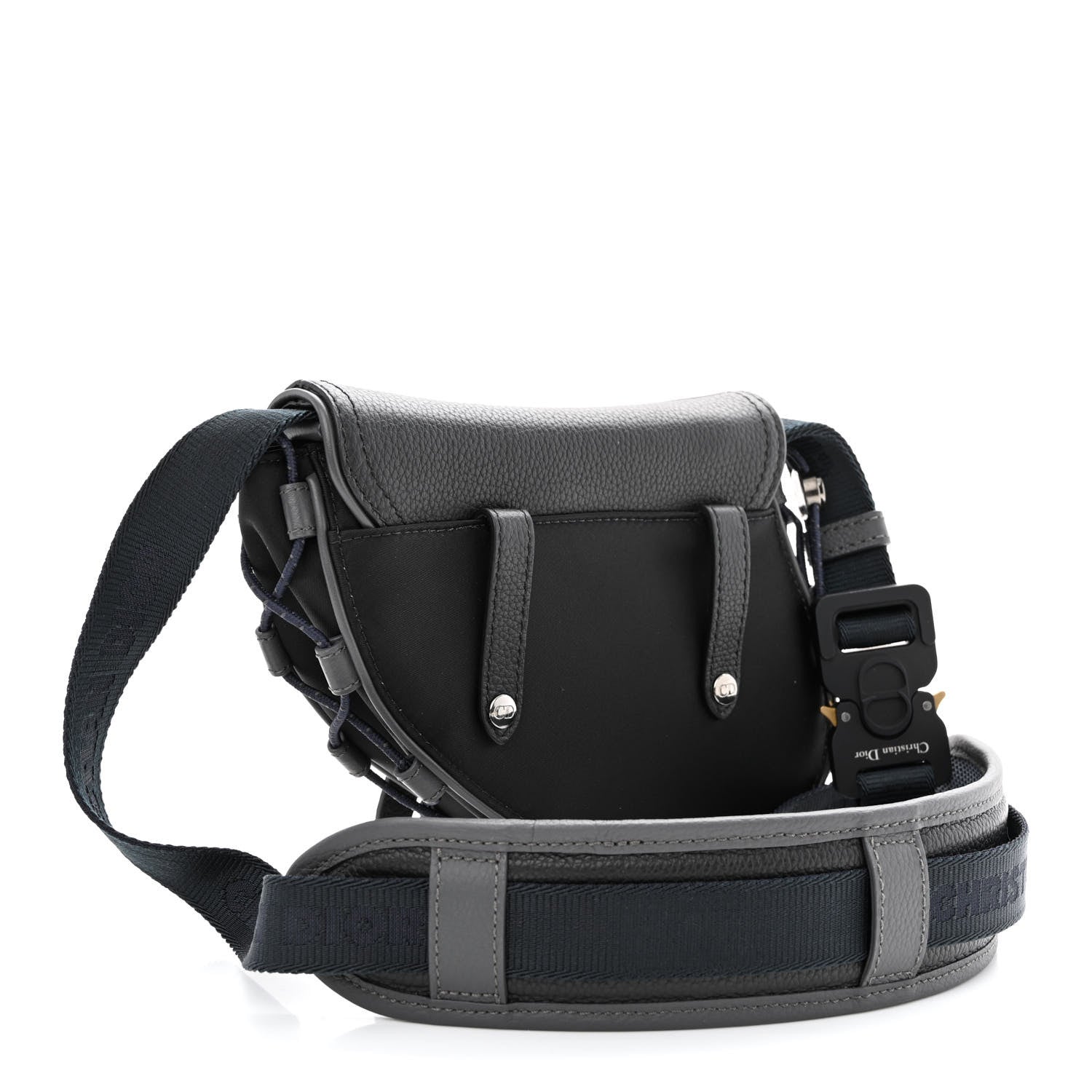 Christian Dior X SACAI Grained Calfskin Technical Fabric Mens Saddle Bag Black 3 of 10